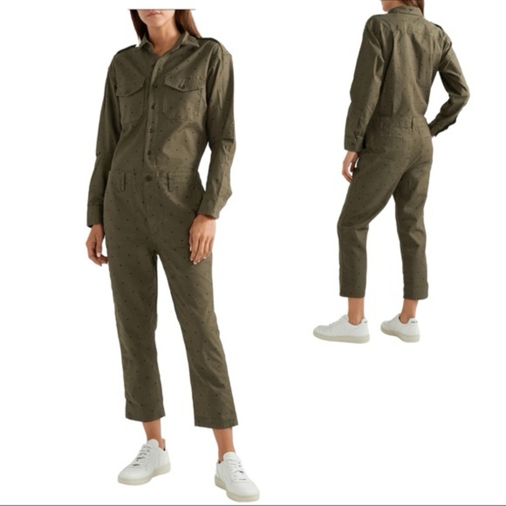 Current‎ Elliott The Crew Coverall Jumpsuit XS Utility Workwear Green Polka Dot